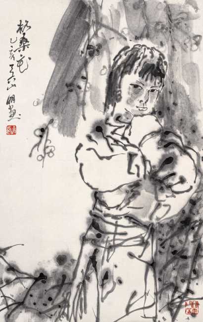 吴山明 乙亥（1995年）作 格桑花 镜心